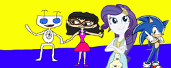 Size: 2346x936 | Tagged: safe, artist:sonicsuperstar1991, artist:user15432, rarity, oc, oc:aaliyah, human, robot, equestria girls, equestria girls specials, g4, my little pony equestria girls: dance magic, 1000 hours in ms paint, aaliyah, b.e.n, crossover, crossover shipping, dancing, derp face, female, jewelry, male, microphone, necklace, rarisonic, shipping, sonic the hedgehog, sonic the hedgehog (series), straight