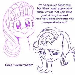 Size: 2048x2048 | Tagged: dead source, safe, artist:chapaghettii, starlight glimmer, pony, unicorn, g4, dialogue, female, grin, high res, nervous, nervous smile, self ponidox, smiling, solo