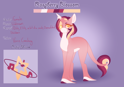 Size: 3500x2454 | Tagged: safe, artist:nobleclay, oc, oc only, oc:raspberry blossom, pony, unicorn, female, high res, mare, reference sheet, solo, unshorn fetlocks