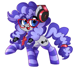 Size: 816x719 | Tagged: safe, artist:techycutie, oc, oc only, oc:cinnabyte, pony, g4, g4.5, my little pony: pony life, adorkable, bandana, clothes, cute, dork, gaming headset, glasses, happy, headset, pigtails, smiling, socks, solo, striped socks, style emulation