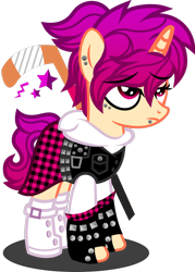 Size: 1280x1785 | Tagged: safe, artist:buckeyescozycafe, oc, oc only, oc:plum phoenix, pony, unicorn, clothes, female, mare, piercing, simple background, skirt, solo, transparent background