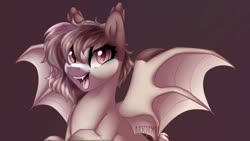 Size: 1280x722 | Tagged: safe, artist:mxnxii, oc, oc only, oc:paper plane, bat pony, pony, bat pony oc, bat wings, female, mare, solo, wings