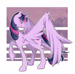 Size: 2709x2652 | Tagged: safe, artist:morryaart, twilight sparkle, alicorn, pony, g4, abstract background, cute, female, high res, lidded eyes, mare, profile, redraw, solo, spread wings, twiabetes, twilight sparkle (alicorn), wings