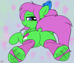 Size: 4000x3400 | Tagged: safe, artist:littlenaughtypony, oc, oc only, oc:zippy sparkz, pegasus, pony, blushing, clothes, dock, female, fetish, frog (hoof), hoof fetish, looking at you, looking back, solo, stirrup stockings, stockings, thigh highs, underhoof