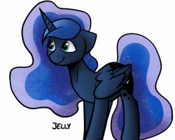 Size: 1032x826 | Tagged: safe, artist:jellysketch, princess luna, alicorn, pony, g4, female, photoshop, simple background, smiling, solo, standing