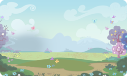 Size: 954x572 | Tagged: safe, gameloft, butterfly, g4, my little pony: magic princess, background, cloud, flower, outdoors, tree