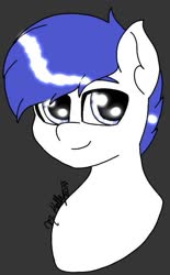 Size: 409x661 | Tagged: safe, artist:isaac_pony, artist:kellysans, oc, oc only, oc:isaac, oc:isaac pony, earth pony, pony, blue eyes, blue mane, earth pony oc, light, male, smiling, solo, white pony