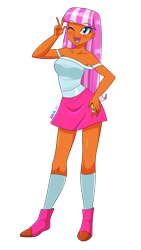 Size: 2538x4500 | Tagged: safe, artist:danmakuman, oc, oc only, oc:flower cookie, human, equestria girls, g4, boots, clothes, commission, equestria girls-ified, female, high res, miniskirt, one eye closed, open mouth, shoes, simple background, skirt, socks, solo, transparent background, wink