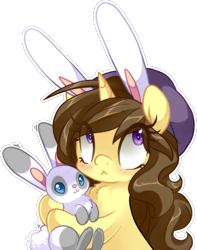 Size: 632x801 | Tagged: safe, artist:loyaldis, oc, oc only, oc:astral flare, pony, rabbit, unicorn, animal, beanie, blushing, bunny ears, cute, hat, simple background, solo, transparent background