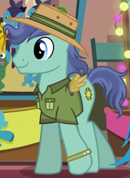 Size: 445x610 | Tagged: safe, screencap, compass course, earth pony, pony, g4, stranger than fan fiction, background pony, cropped, fake wings, male, solo, stallion