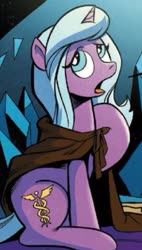 Size: 257x451 | Tagged: safe, artist:andypriceart, idw, official comic, radiant hope, pony, unicorn, g4, spoiler:comic35, cloak, clothes, cropped, female, mare, solo