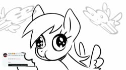 Size: 746x417 | Tagged: safe, artist:sorcerushorserus, derpy hooves, pegasus, pony, g4, black and white, eating, female, food, grayscale, mare, monochrome, muffin, puffy cheeks, simple background, solo, white background