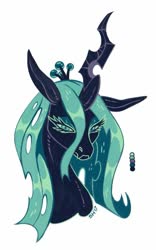 Size: 627x1006 | Tagged: safe, artist:sorcerushorserus, queen chrysalis, changeling, changeling queen, g4, bust, color palette, female, glare, limited palette, simple background, solo, white background
