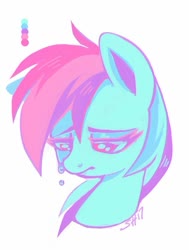 Size: 625x827 | Tagged: safe, artist:sorcerushorserus, rainbow dash, pony, g4, bust, color palette, crying, female, limited palette, looking down, portrait, sad, simple background, solo, white background