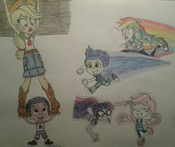 Size: 900x760 | Tagged: safe, artist:jebens1, applejack, rainbow dash, sci-twi, twilight sparkle, equestria girls, g4, my little pony equestria girls: better together, barely eqg related, bubble guppies, clothes, converse, crossover, geode of super speed, geode of super strength, geode of telekinesis, gil (bubble guppies), goby, goby (bubble guppies), magic, magic aura, magical geodes, molly (bubble guppies), nick jr., nickelodeon, shoes