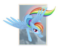 Size: 1968x1512 | Tagged: safe, artist:dusthiel, rainbow dash, pegasus, pony, g4, digital art, female, floppy ears, flying, grin, looking at you, mare, sky, smiling, solo, transparent background