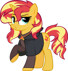 Size: 5538x5850 | Tagged: safe, artist:tales-fables, sunset shimmer, pony, unicorn, g4, absurd resolution, cloak, clothes, female, geode of empathy, magical geodes, mare, simple background, solo, story included, transparent background, vector