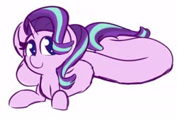 Size: 2560x1744 | Tagged: safe, artist:nevaylin, starlight glimmer, pony, unicorn, g4, cute, female, glimmerbetes, long glimmer, long pony, looking at you, lying down, mare, meme, smiling, solo