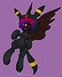 Size: 1458x1797 | Tagged: safe, artist:bestiary, oc, oc only, oc:shaded star, pegasus, pony, umbreon, onesie, pokémon, solo