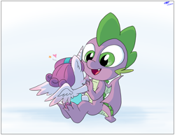Size: 3300x2550 | Tagged: safe, artist:loreto-arts, princess flurry heart, spike, alicorn, dragon, pony, g4, baby, baby pony, cute, diaper, female, filly, flurrybetes, foal, happy, heart, high five, high res, male, spikabetes, uncle and niece, uncle spike, weapons-grade cute, wholesome, winged spike, wings