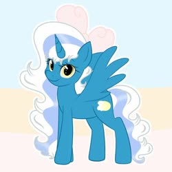 Size: 900x900 | Tagged: safe, artist:riofluttershy, oc, oc only, oc:fleurbelle, alicorn, pony, adorabelle, alicorn oc, bow, cute, female, hair bow, horn, looking at you, mare, ocbetes, simple background, solo, wingding eyes, wings, yellow eyes
