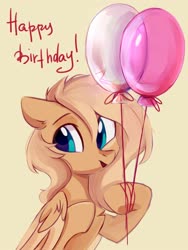 Size: 1500x2000 | Tagged: safe, artist:raily, oc, oc only, oc:mirta whoowlms, pegasus, pony, balloon, smiling, solo