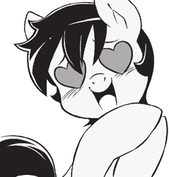 Size: 583x611 | Tagged: safe, seven seas, star dancer, pony, g4, my little pony: the manga, my little pony: the manga volume 2, black and white, cute, grayscale, heart, heart eyes, monochrome, simple background, transparent background, wingding eyes