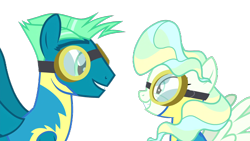 Size: 1920x1080 | Tagged: safe, sky stinger, vapor trail, pegasus, pony, g4, top bolt, clothes, female, glasses, male, mare, ship:vaporsky, shipping, show accurate, simple background, smiling, stallion, straight, transparent background, uniform, vector, wonderbolts uniform