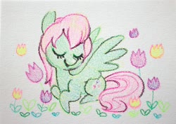 Size: 4096x2893 | Tagged: safe, artist:dawnfire, oc, oc only, pegasus, pony, flower, solo, traditional art