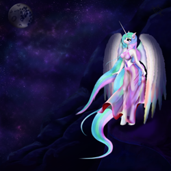 Size: 7000x7000 | Tagged: safe, artist:teridax63, nightmare moon, princess celestia, alicorn, anthro, unguligrade anthro, g4, absurd file size, absurd resolution, armpits, breasts, clothes, female, full moon, mare in the moon, moon