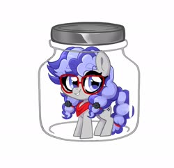 Size: 1800x1736 | Tagged: safe, artist:techycutie, oc, oc only, oc:cinnabyte, earth pony, pony, adorkable, bandana, cute, dork, earth pony oc, glasses, jar, lewd container meme, meme, simple background, smiling, white background, ych result