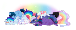 Size: 2800x1100 | Tagged: safe, artist:kraytt-05, oc, oc only, pegasus, pony, offspring, parent:rainbow dash, parent:soarin', parents:soarindash, pony pile, siblings, simple background, sleeping, transparent background