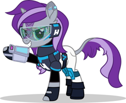 Size: 1280x1045 | Tagged: safe, artist:mlp-trailgrazer, oc, oc only, oc:dolkka, hybrid, kirin, clothes, cosplay, costume, crossover, female, glitch techs, simple background, solo, transparent background