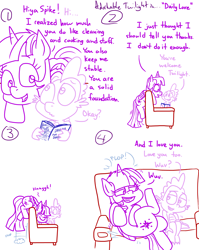 Size: 4779x6013 | Tagged: safe, artist:adorkabletwilightandfriends, princess ember, spike, twilight sparkle, alicorn, dragon, pony, comic:adorkable twilight and friends, g4, adorkable, adorkable twilight, appreciation, barrel roll, book, climbing, comic, couch, curled up, cute, dork, family, female, happy, humble, love, male, mare, pleased, reading, roll, sitting, spikabetes, spikelove, twiabetes, twilight sparkle (alicorn), wholesome, wuv