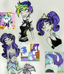Size: 2857x3288 | Tagged: safe, artist:citi, rarity, human, it isn't the mane thing about you, scare master, the gift of the maud pie, alternate hairstyle, audrey hepburn, breakfast at tiffany's, clothes, costume, dress, female, humanized, mermarity, nightmare night costume, punk, raripunk, rarity's mermaid dress, scene interpretation, screencap reference, solo, traditional art