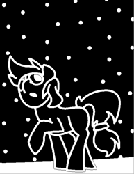 Size: 1080x1400 | Tagged: safe, artist:skookz, oc, oc only, unnamed oc, earth pony, pony, abstract background, dark background, hairband, in awe, night, raised hoof, scrunchie, simple background, snow, solo, walking