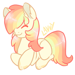 Size: 900x900 | Tagged: safe, artist:lavvythejackalope, oc, oc only, oc:sherbert, earth pony, pony, earth pony oc, hair over one eye, prone, signature, smiling, solo