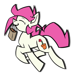 Size: 1440x1440 | Tagged: safe, artist:skookz, oc, oc only, oc:rosebud, earth pony, pony, cute, eyes closed, female, happy, mare, nom, paper bag, prancing, simple background, smiling, solo, transparent background