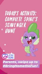 Size: 750x1333 | Tagged: safe, spike, dragon, g4.5, my little pony: pony life, official, bringhomethefun, coronavirus, covid-19, instagram story, male, solo, text