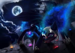 Size: 1280x909 | Tagged: safe, artist:bastet-catmew, nightmare moon, pony, g4, element of honesty, element of laughter, element of loyalty, element of magic, female, moon, solo