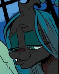 Size: 211x267 | Tagged: safe, artist:andypriceart, idw, official comic, queen chrysalis, changeling, changeling queen, g4, siege of the crystal empire, spoiler:comic36, comic panel, cropped, faic, female, smug