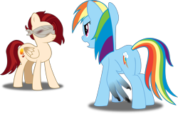 Size: 2844x1818 | Tagged: safe, rainbow dash, oc, oc:dusk feather, pegasus, pony, fallout equestria: redemption is magic, g4, angry, blind, blindfold, chapter art, simple background, transparent background