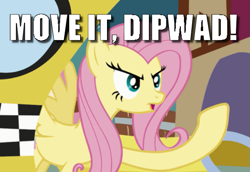 Size: 549x378 | Tagged: safe, edit, edited screencap, screencap, fluttershy, pony, g4, putting your hoof down, angry, caption, cropped, female, image macro, meme, road rage, solo, taxi, text