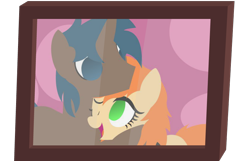 Size: 900x578 | Tagged: safe, artist:thunder-blur, oc, oc:crosscut, oc:turvy tip, pony, unicorn, minimalist, modern art, picture frame, shipping