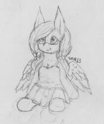 Size: 1508x1792 | Tagged: safe, artist:wapamario63, fluttershy, pegasus, pony, g4, alternate hairstyle, clothes, cute, dress, female, mare, monochrome, shyabetes, sitting, smiling, solo, traditional art
