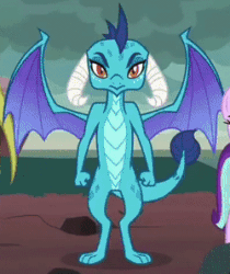 Size: 250x297 | Tagged: safe, screencap, princess ember, dragon, celestial advice, g4, animated, blinking, cropped, female, looking at you, offscreen character, solo focus