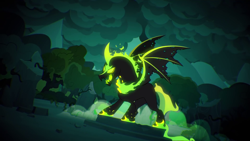 Size: 1920x1080 | Tagged: safe, gameloft, idw, pony of shadows, alicorn, pony, g4, fire, glowing eyes, green fire, idw showified, male, open mouth, solo, stallion, wings, youtube link