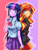 Size: 1080x1440 | Tagged: safe, artist:tastyrainbow, sunset shimmer, twilight sparkle, equestria girls, g4, bow, clothes, duo, female, holding hands, jacket, lesbian, ship:sunsetsparkle, shipping, skirt, smiling