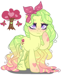 Size: 1400x1650 | Tagged: safe, artist:gihhbloonde, oc, oc only, earth pony, pony, :3, female, magical lesbian spawn, mare, offspring, parent:fluttershy, parent:tree hugger, parents:flutterhugger, simple background, solo, transparent background