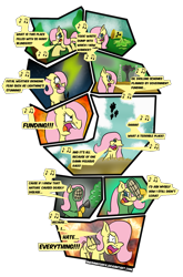 Size: 1075x1630 | Tagged: safe, artist:sneshpone, fluttershy, fly, g4, bug spray, comic, lightning, oil, radioactive, radioactive waste, simple background, singing, transparent background